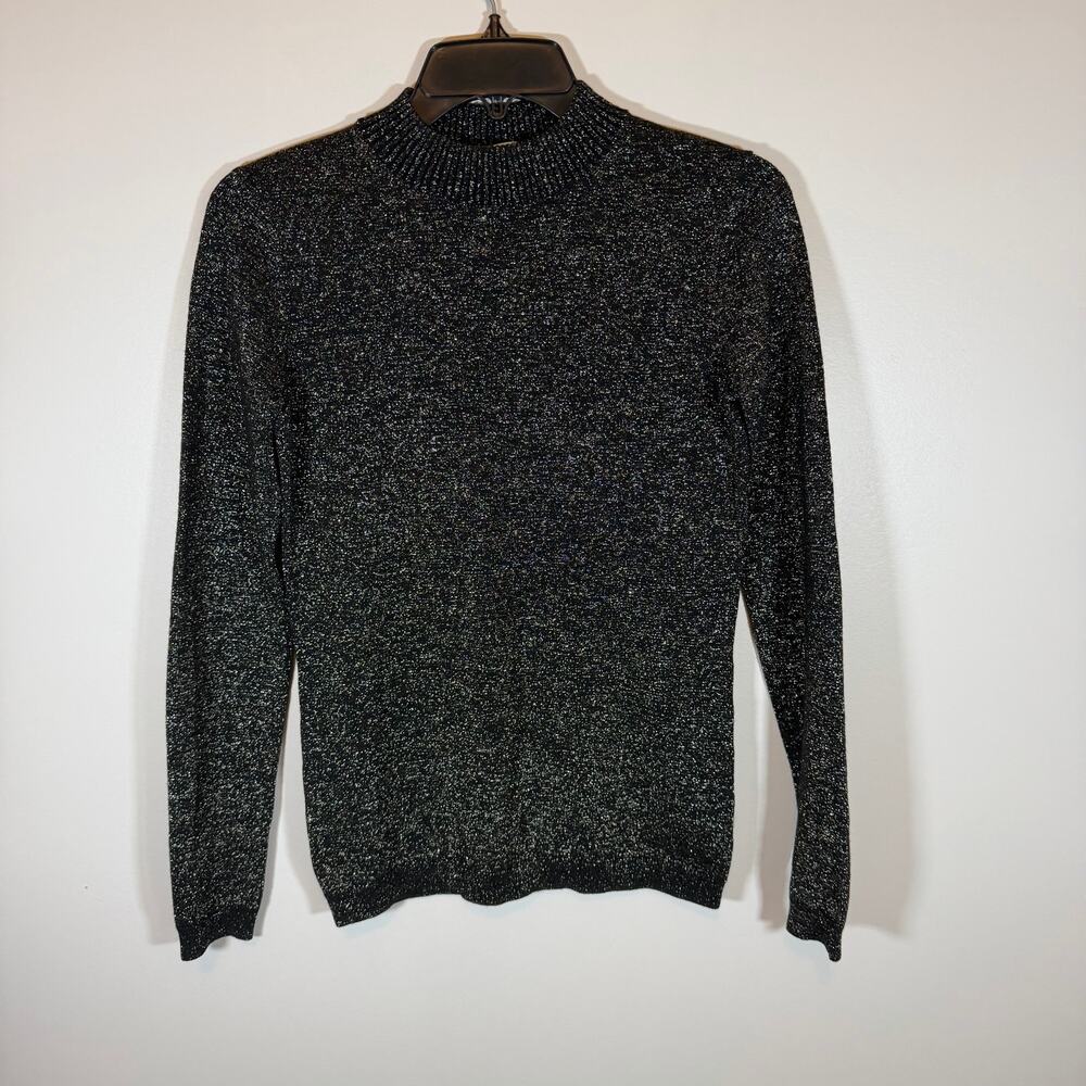 Diane Von Furstenburg Wool Blend Black Gold Metallic High Neck Sweater Womens S